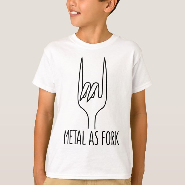 Metal as Fork Black Line Devil Horns T-Shirt (Front)