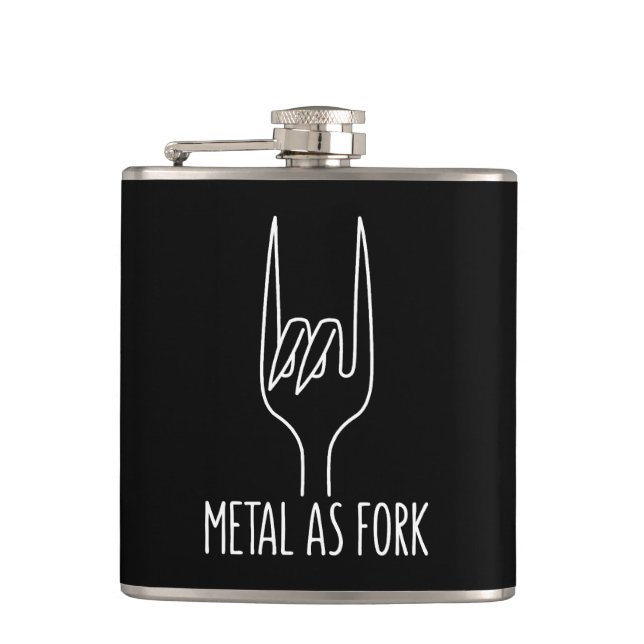 Metal as Fork Funny Rock On Kitchen Design Hip Flask (Front)