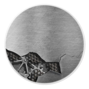 Metal background with mechanical damage ceramic knob