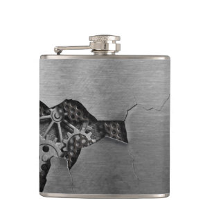 Metal background with mechanical damage hip flask