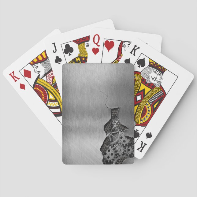 Metal background with mechanical damage playing cards (Back)