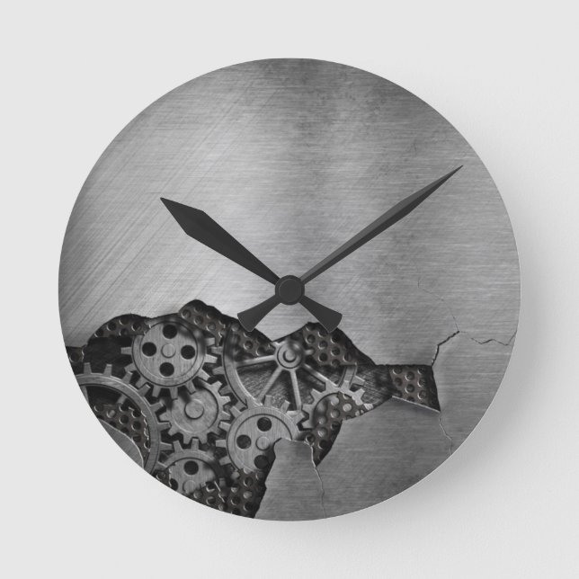 Metal background with mechanical damage round clock (Front)