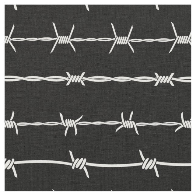 Metal barbed wire fence black white modern fabric (Close Up)