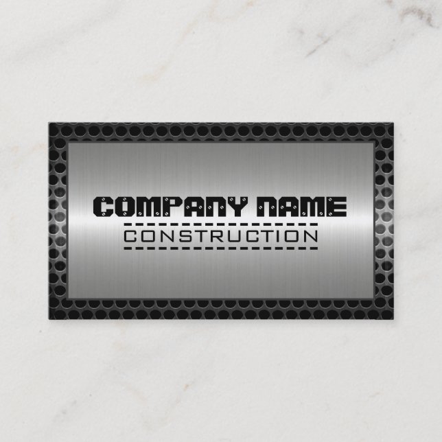Metal Border Construction Elegant Steel Look #14 Business Card (Front)