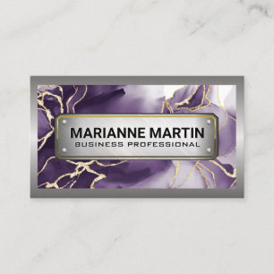 Metal Border Metallic Marble Business Card