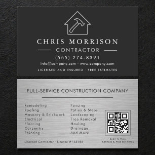 Metal Building Construction Black Silver QR Code Business Card