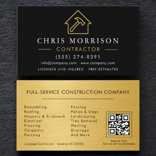 Metal Building Construction QR Code Black Gold  Business Card