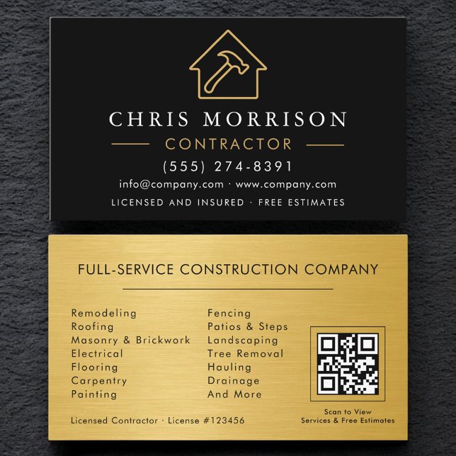Metal Building Construction QR Code Black Gold  Business Card (Creator Uploaded)