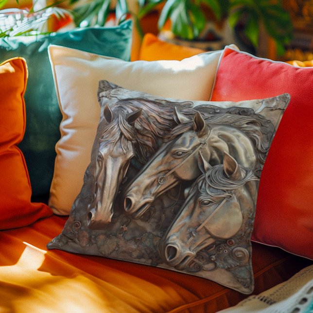 Metal Carved Look Horse Portrait  Cushion (Creator Uploaded)