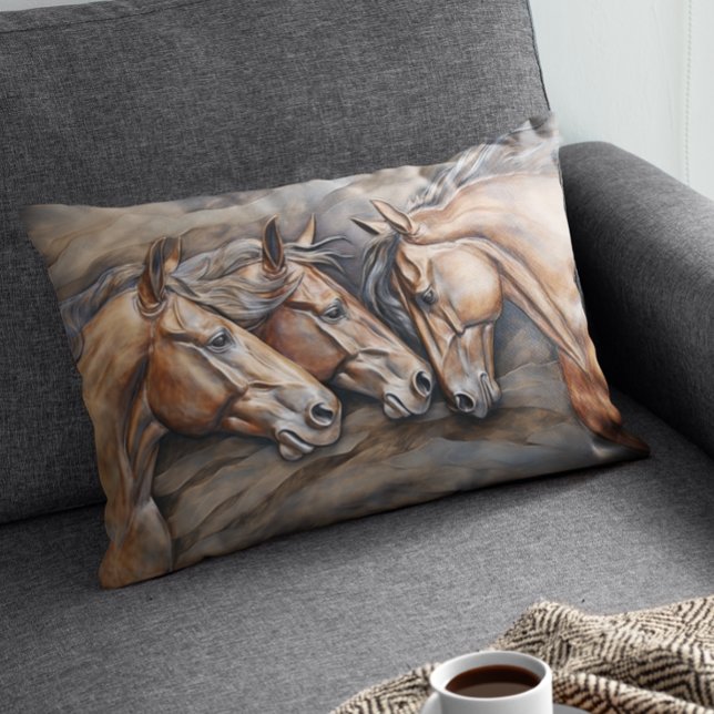 Metal Carved Look Horse Portrait  Lumbar Cushion (Creator Uploaded)