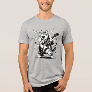 Metal Cat Shredding Electric Guitar Tri-Blend Shirt