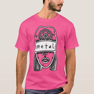 Metal Chick Wearing Beanie Heavy Metal Music T-Shirt