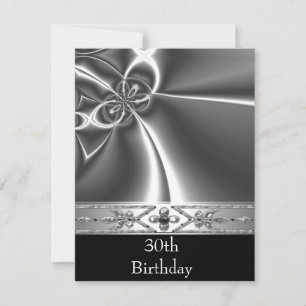 Metal Chrome Black White Style Silver 30th Invitation