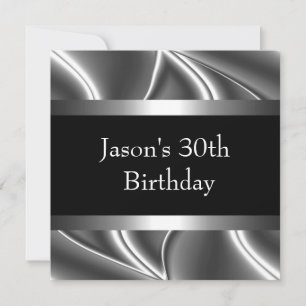 Metal Chrome Black White Style Silver Mens 30th Invitation