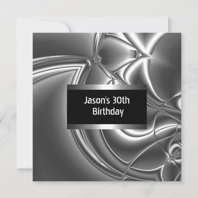 Metal Chrome Black White Style Silver Mens 30th Invitation (Front)