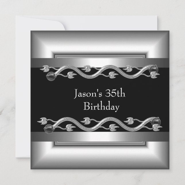 Metal Chrome Black White Style Silver Mens 40th 4 Invitation (Front)