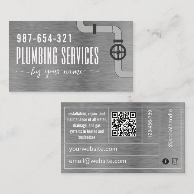 Metal Chrome Plumbing services Business Card (Front/Back)