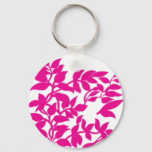 Metal Circle Keychain   Stylish Leaf Pattern