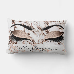 Metal Copper Marble Makeup Lashes Hello Gorgeous Lumbar Cushion