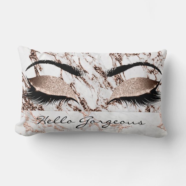 Metal Copper Marble Makeup Lashes Hello Gorgeous Lumbar Cushion (Front)