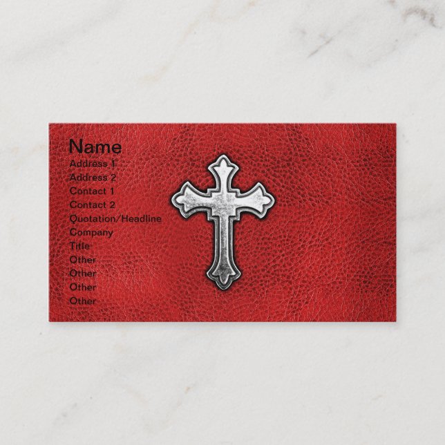 Metal Cross on Red Leather Business Card (Front)
