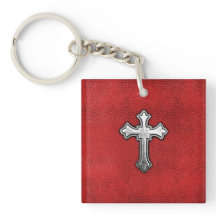 Metal Cross on Red Leather