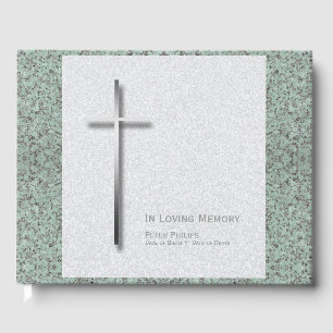 Metal Cross Stone 1 Funeral Memorial Guest Book