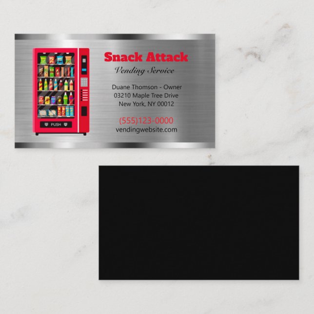 Metal Design Food Snack Vendor Vending Service Business Card (Front/Back)