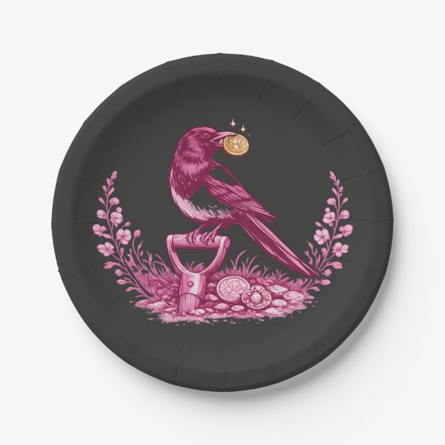 Metal Detectorist Magpie  Paper Plate (Front)