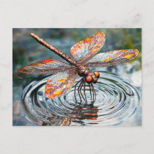 Metal Dragonfly Over Water Postcard