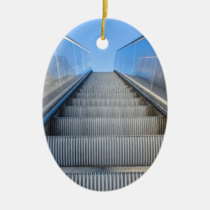 Metal escalator outdoors with blue sky.JPG Ceramic Tree Decoration