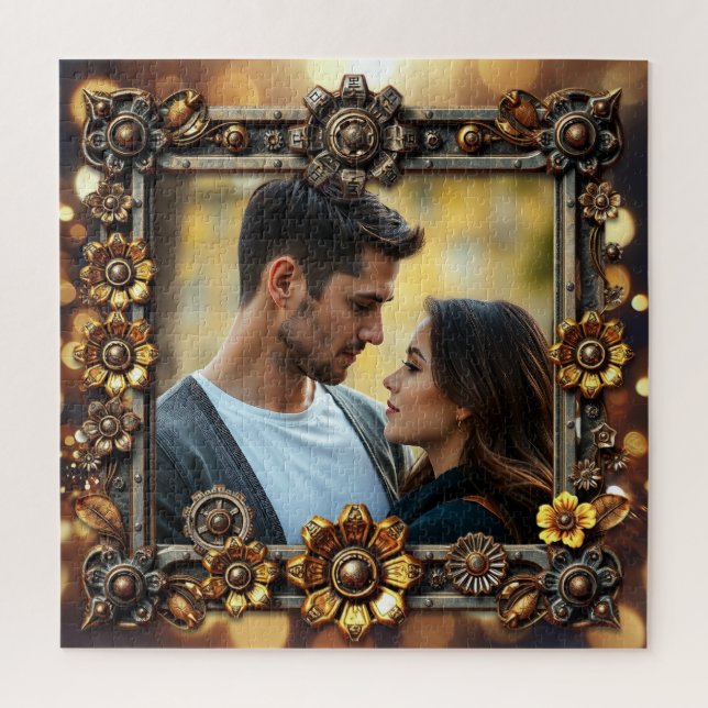 Metal Flowers Steampunk Personalised Photo Jigsaw Puzzle (Vertical)