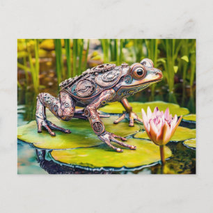 Metal Frog on Water Lily Postcard