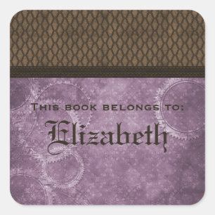 Metal Gear Steampunk Bookplate Stickers, Purple Square Sticker