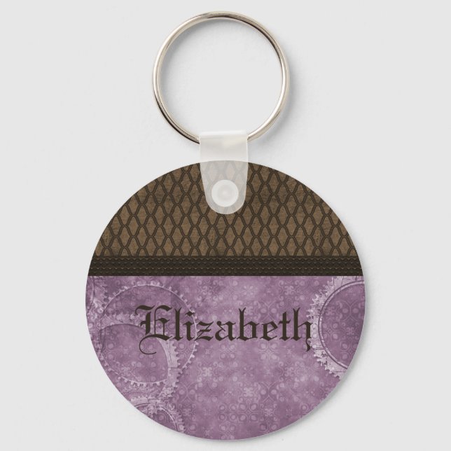 Metal Gear Steampunk Keychain, Purple Key Ring (Front)