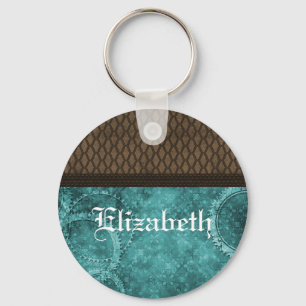 Metal Gear Steampunk Keychain, Teal Key Ring