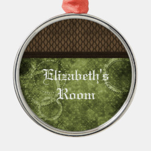 Metal Gear Steampunk Ornament, Green Metal Tree Decoration