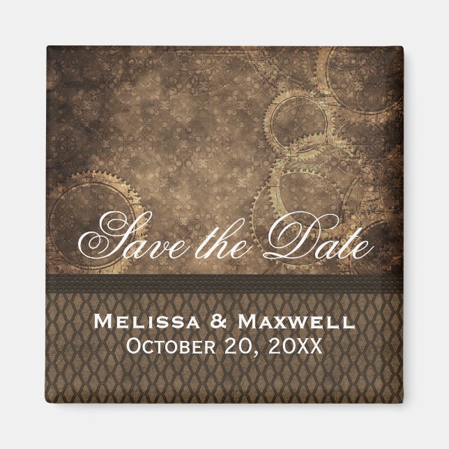 Metal Gears Save the Date Magnet, Brown Magnet (Front)