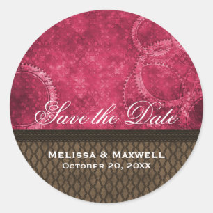 Metal Gears Save the Date Stickers, Pink Classic Round Sticker