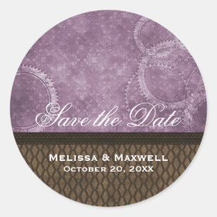 Metal Gears Save the Date Stickers, Purple Classic Round Sticker