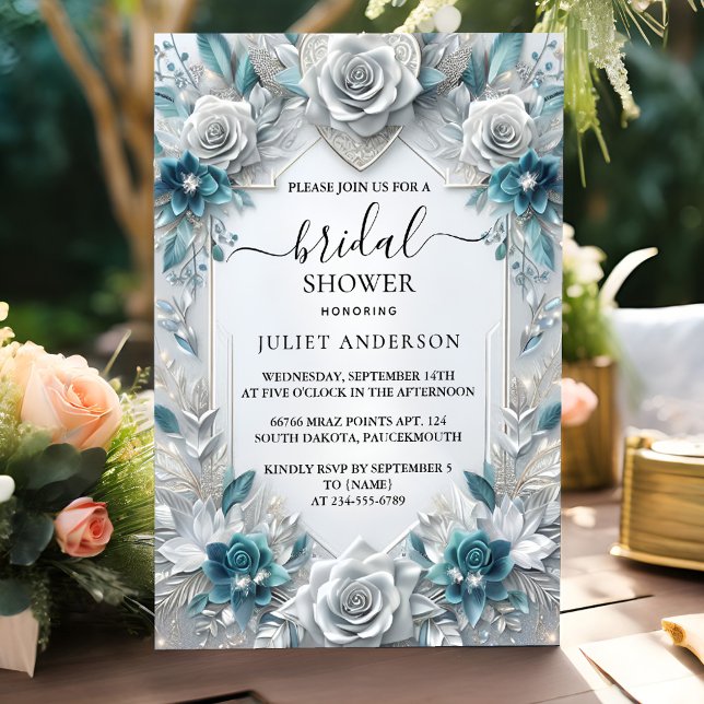 Metal Glam Shiny High End Silver Bridal Shower Invitation (Creator Uploaded)