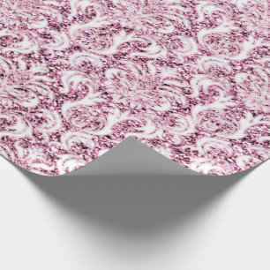 Metal Glitter Pink Rose Gold White Damask Elegant Wrapping Paper