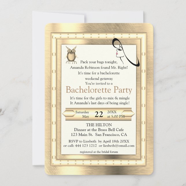 Metal Gold, Silver - Brass Bachelorette Invitation (Front)