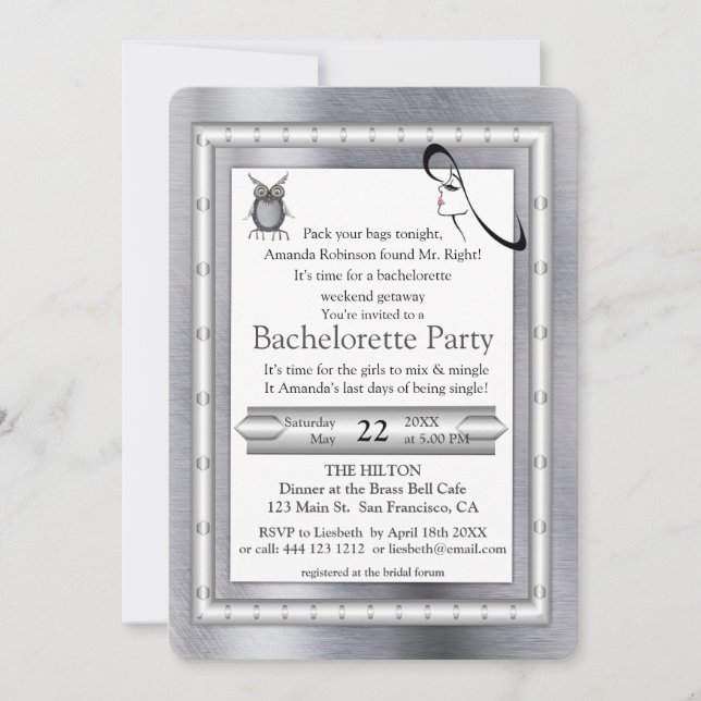 Metal Gold, Silver - Brass Bachelorette Invitation (Front)