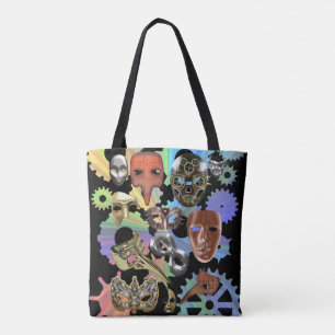 metal gold silver masquerade steampunk masks tote bag
