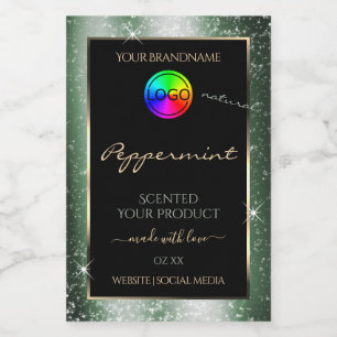 Metal Green Glitter Frame Product Label with Logo