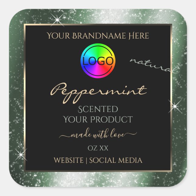 Metal Green Glitter Frame Product Label with Logo (Front)