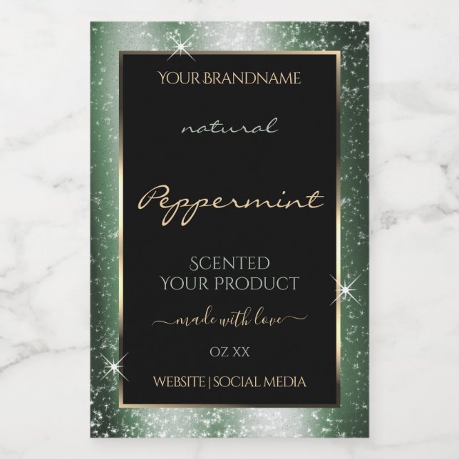 Metal Green Sparkle Glitter Frame Product Label (Single Label)