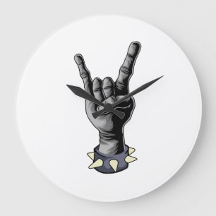 Metal Hand Devil Horns Heavy Metal Large Clock