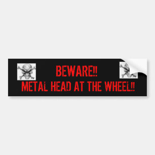 Metal Head At the Wheel Bumper Sticker
